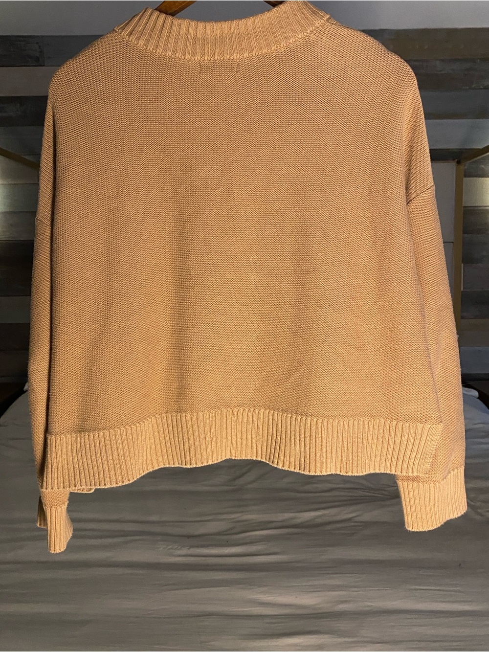 Quince Cropped Tan Button-Up Knit Sweater Cardigan - Picture 4 of 7